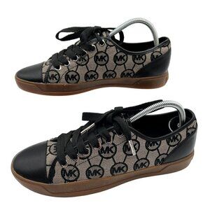Michael Kors Womens 7M MK Logo City Sneakers Blk Silver Canvas Shoe Jacquard New